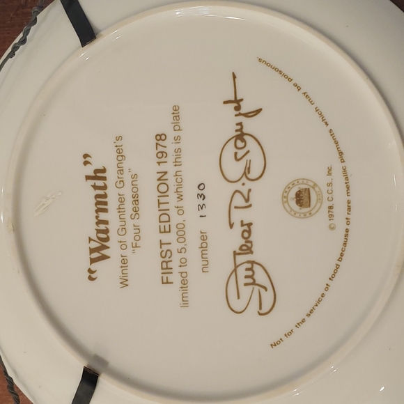 Vintage 1978 Gunther Granget Owls Framed Collector Plate Warmth #1330 - Picture 5 of 5